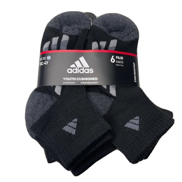 adidas Other - Adidas Youth Cushioned Socks Quarter 6 Pair Size 13C 1 2 3 4 Black Aeroready